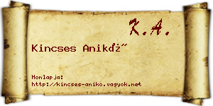 Kincses Anikó névjegykártya
