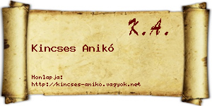 Kincses Anikó névjegykártya